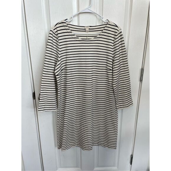 J. Crew Women's White Black Striped Pattern 3/4 Sleeve Mini Dress Sz L Nautical - Picture 1 of 7